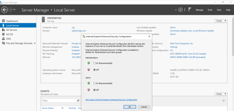 Disable IE Enhanced Security Configuration